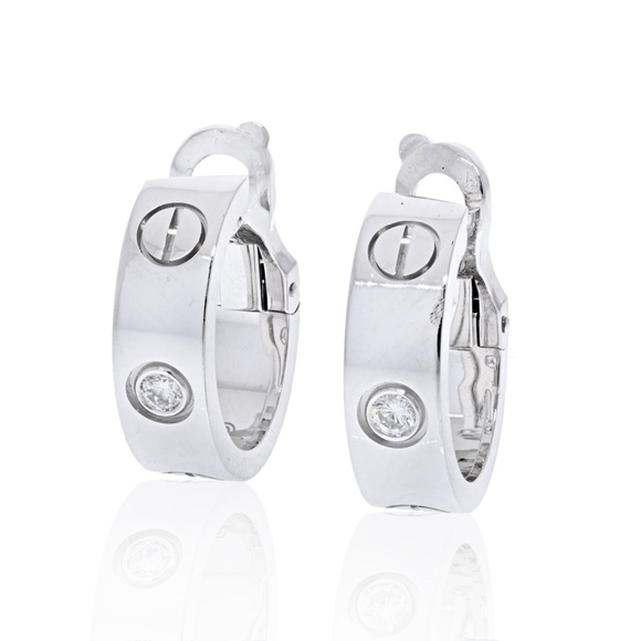 Cartier 18K White Gold Love Single Diamond Huggie Hoop Earrings - Picture 1 of 5